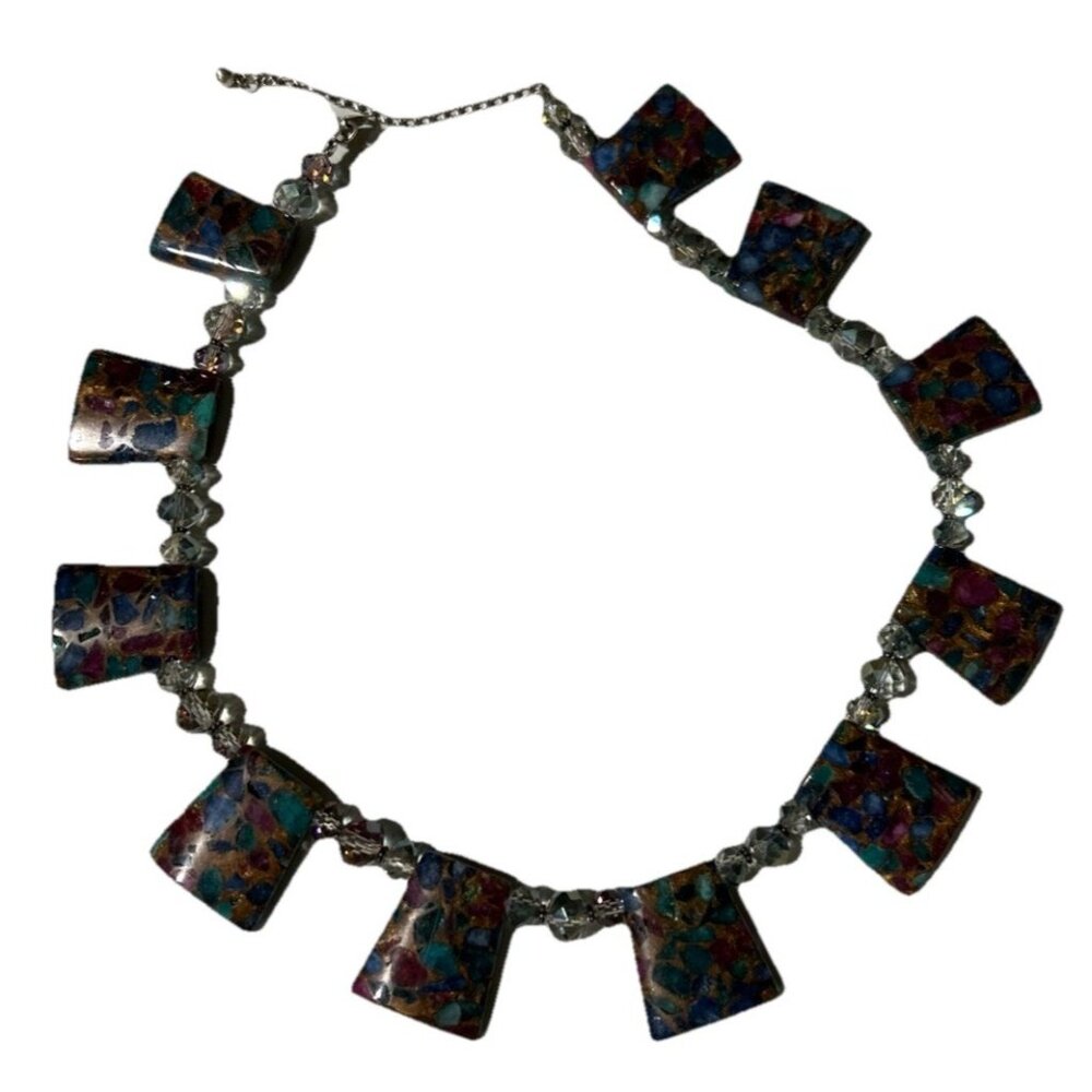 Vintage Donna Dressler Chunky Stone Necklace Silver 925 Clasp Beads